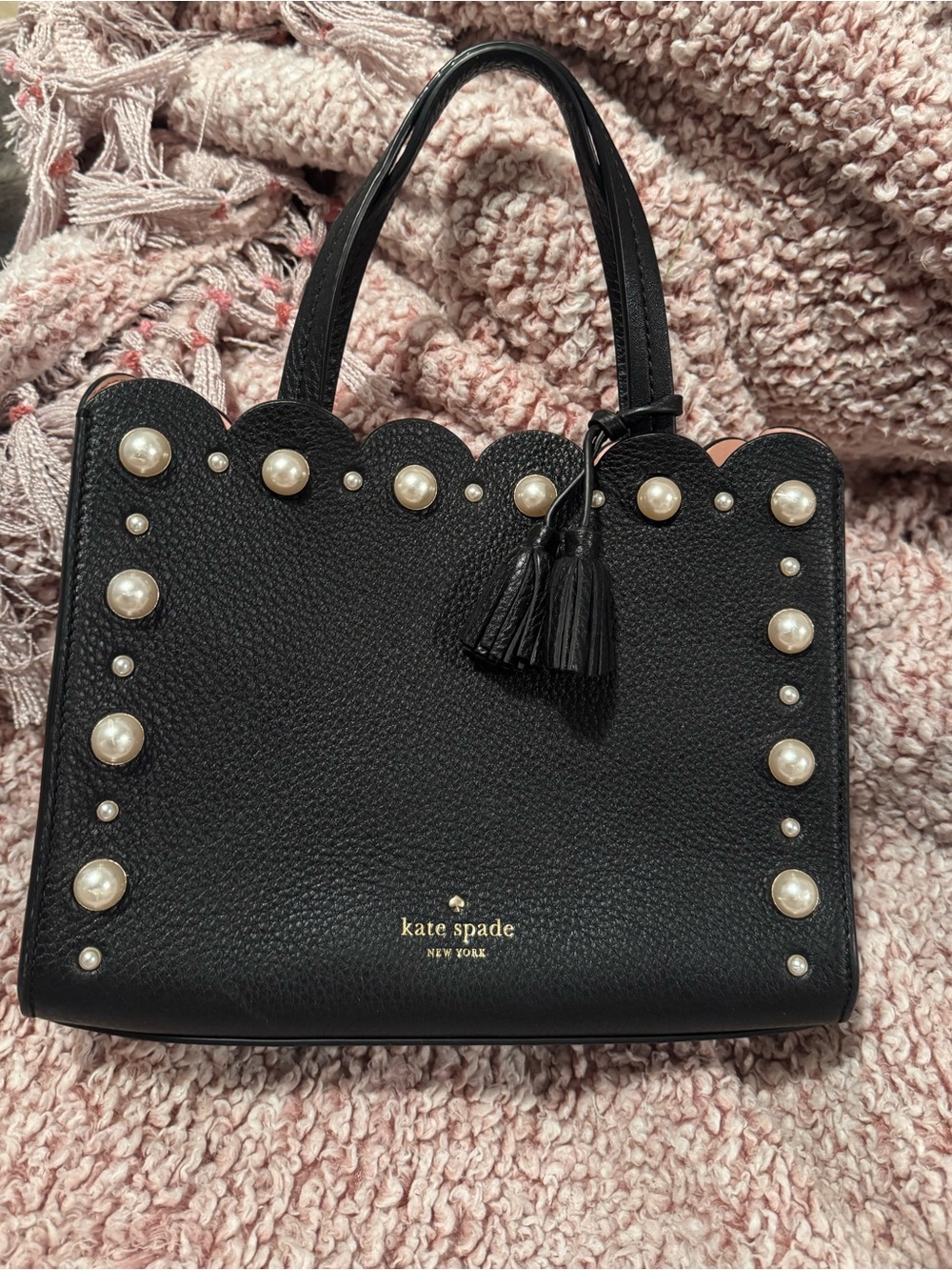 kate spade Black Pearl-Trimmed Scalloped Top-Handle Satchel